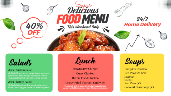 Custom lunch digital menu
