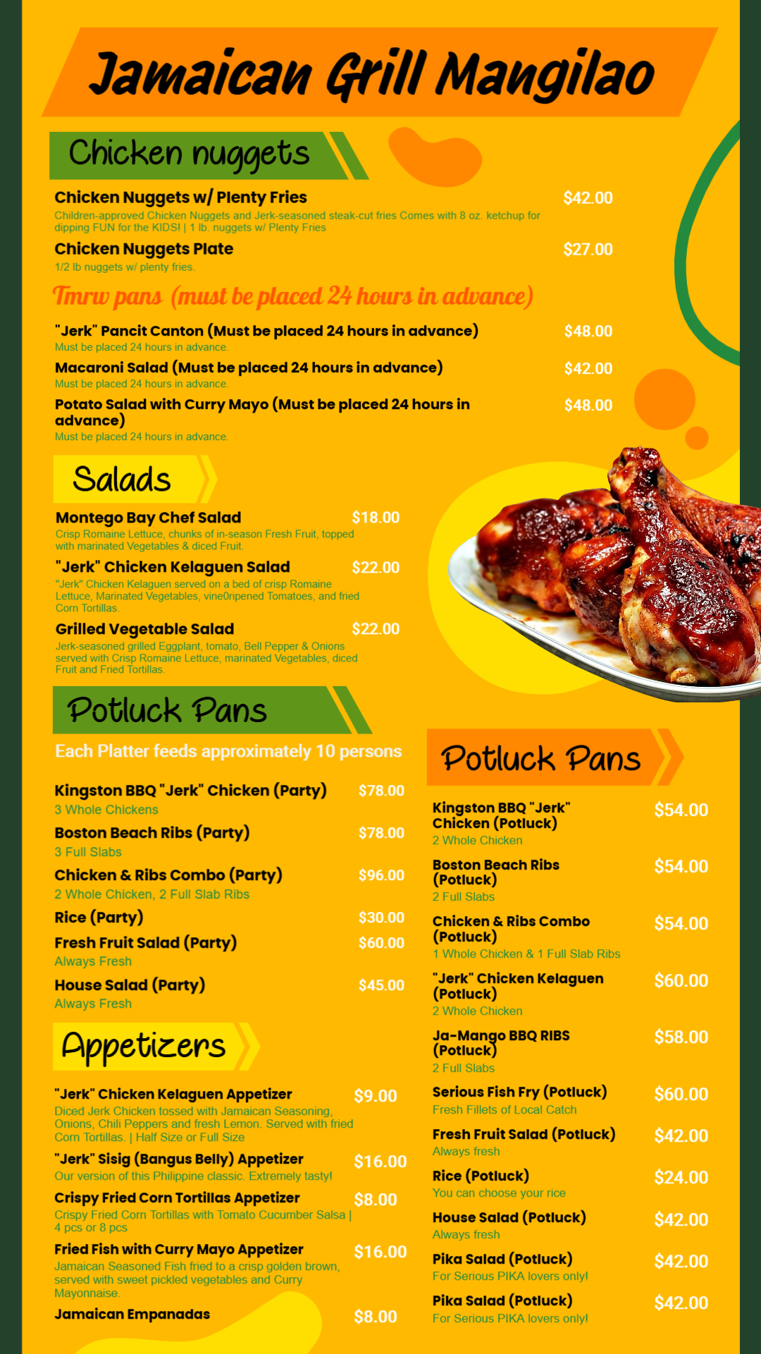 Jamaican menu