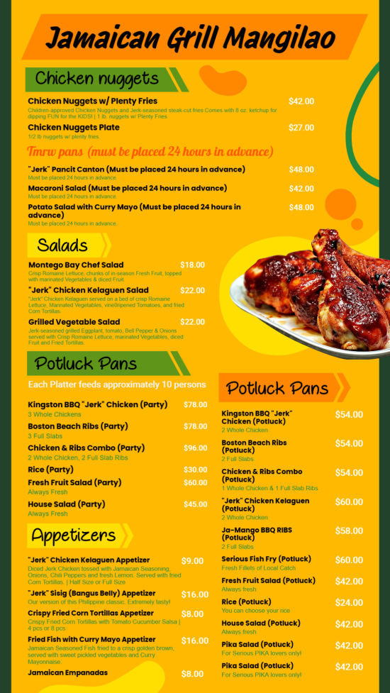 Jamaican menu