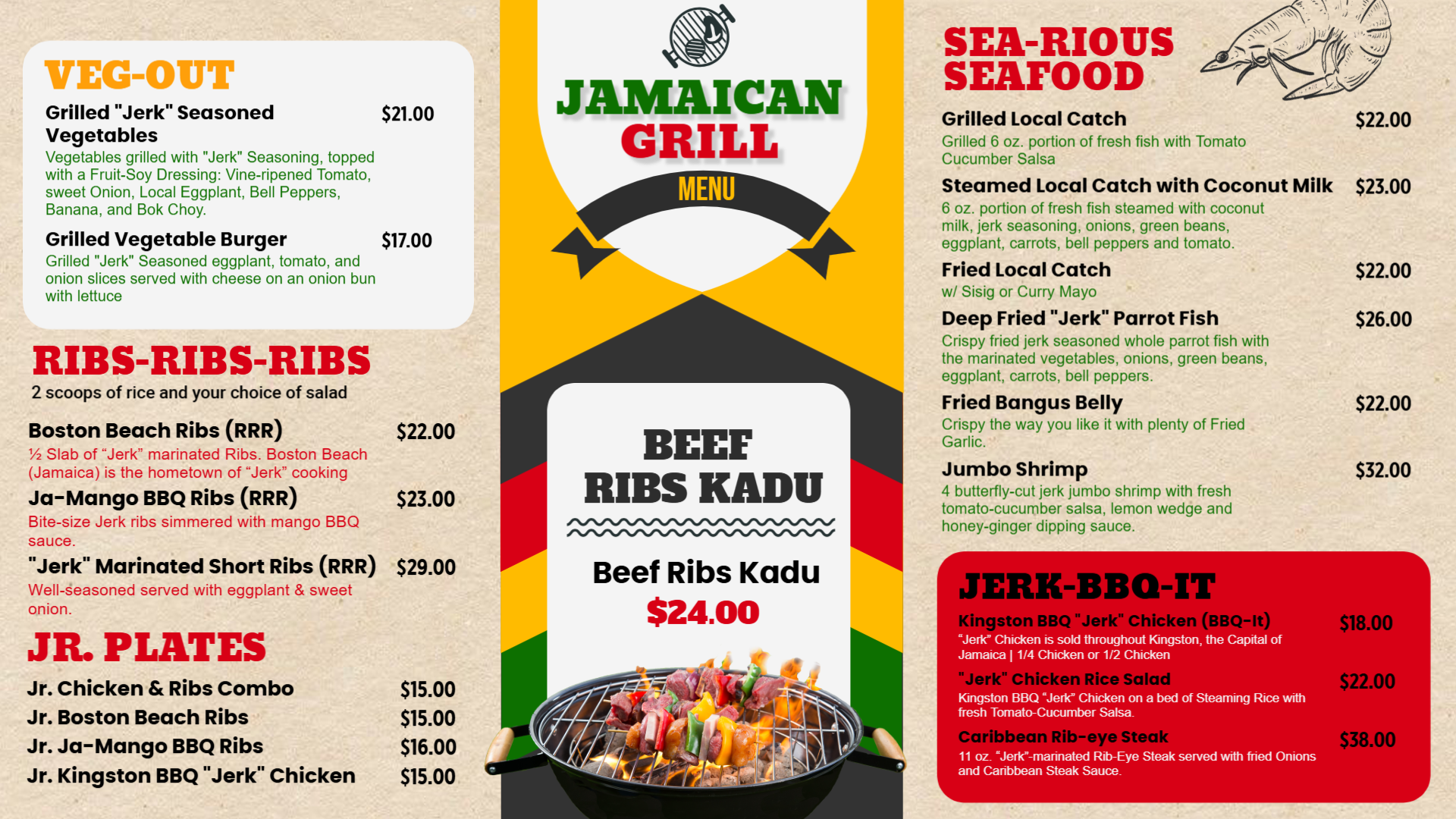 Jamaican menu design