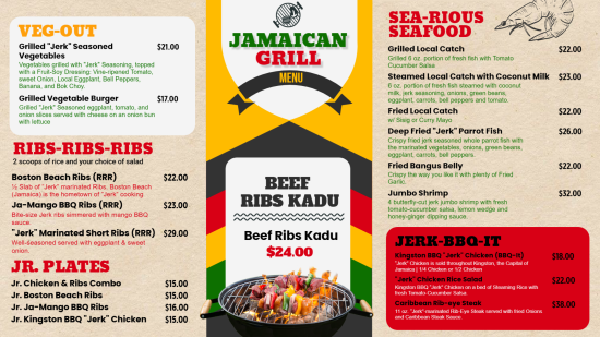 Jamaican menu design