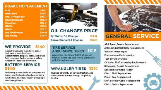 Car service digital menu