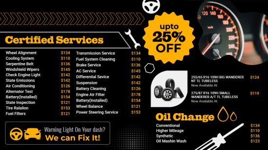 Garage services menu design