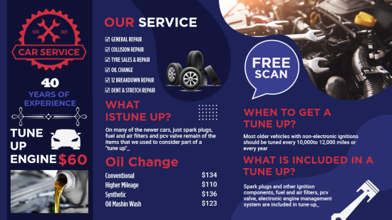 Car service menu design