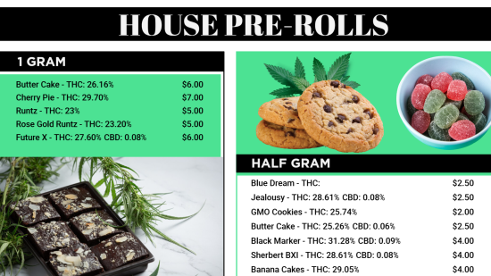 Pre rolls digital menu