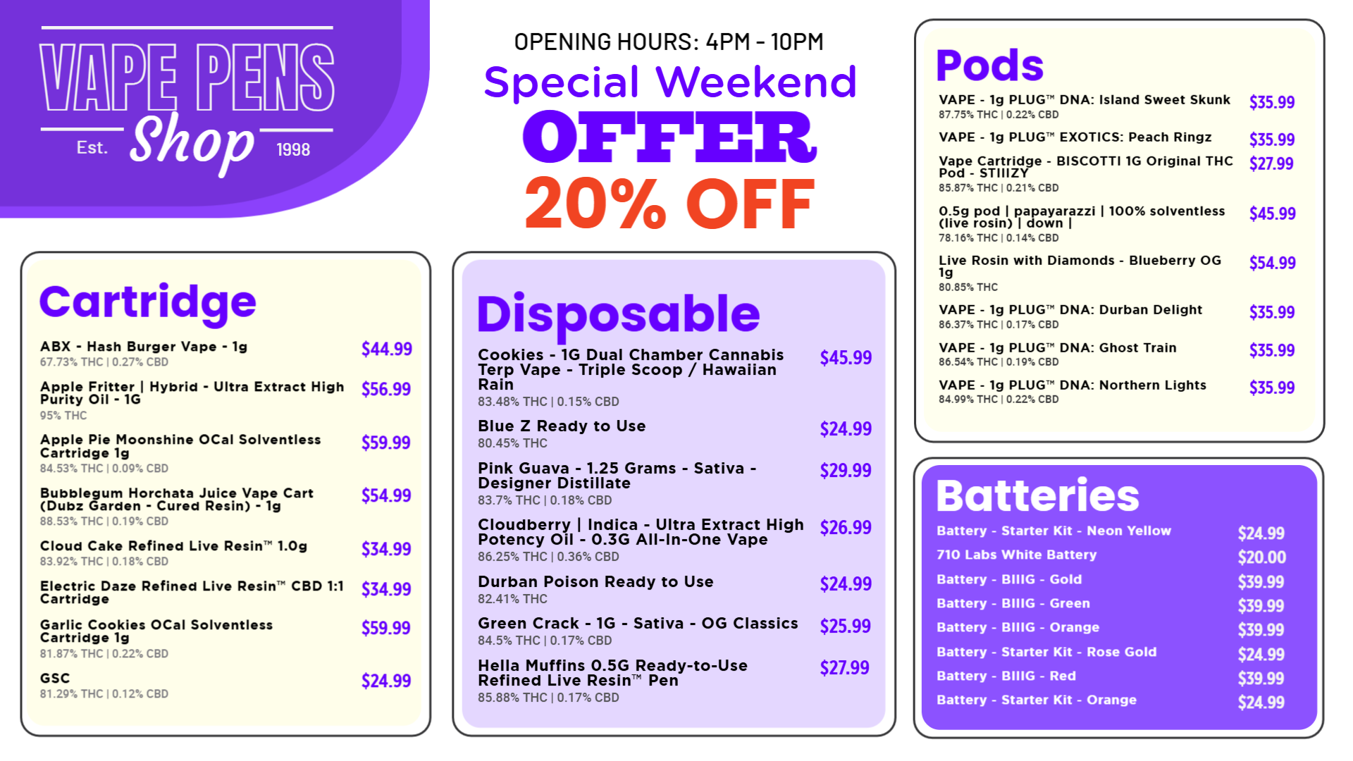 Vape menu template