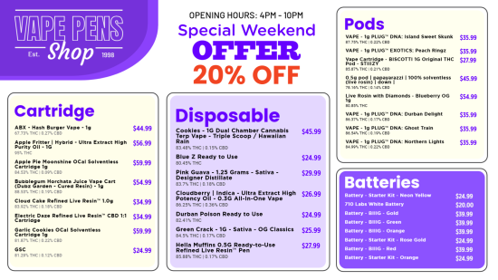 Vape menu template