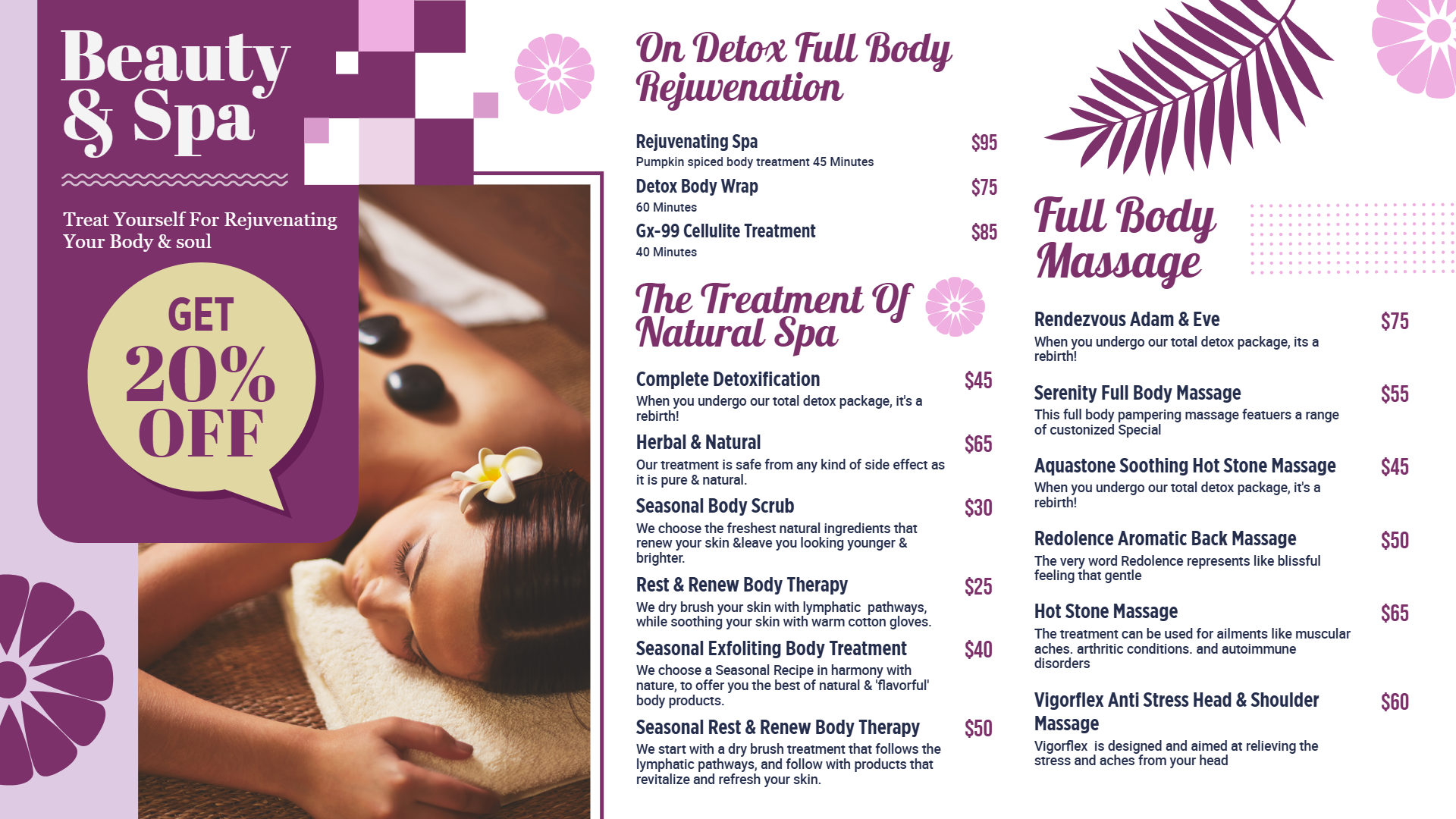 Salon menu