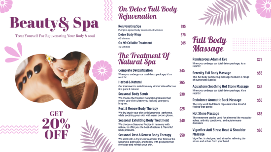 Salon menu