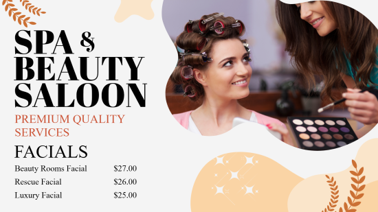 Beauty salon menu