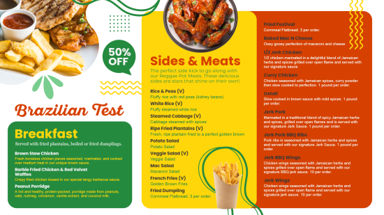 Jamaican food menu