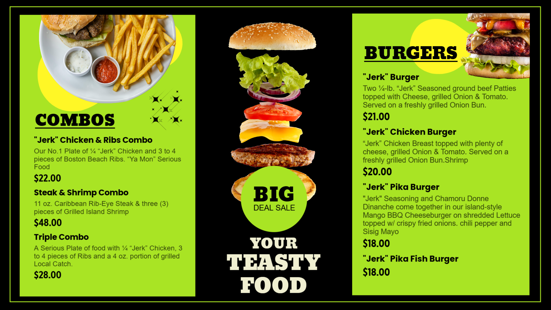 Burger combo menu