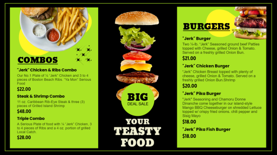 Burger combo menu