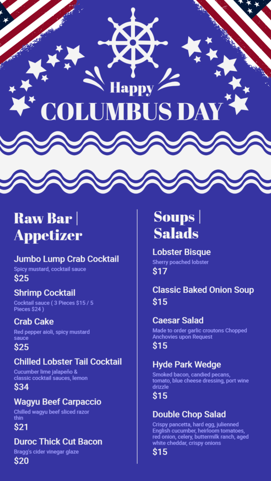 Columbus day digital menu design