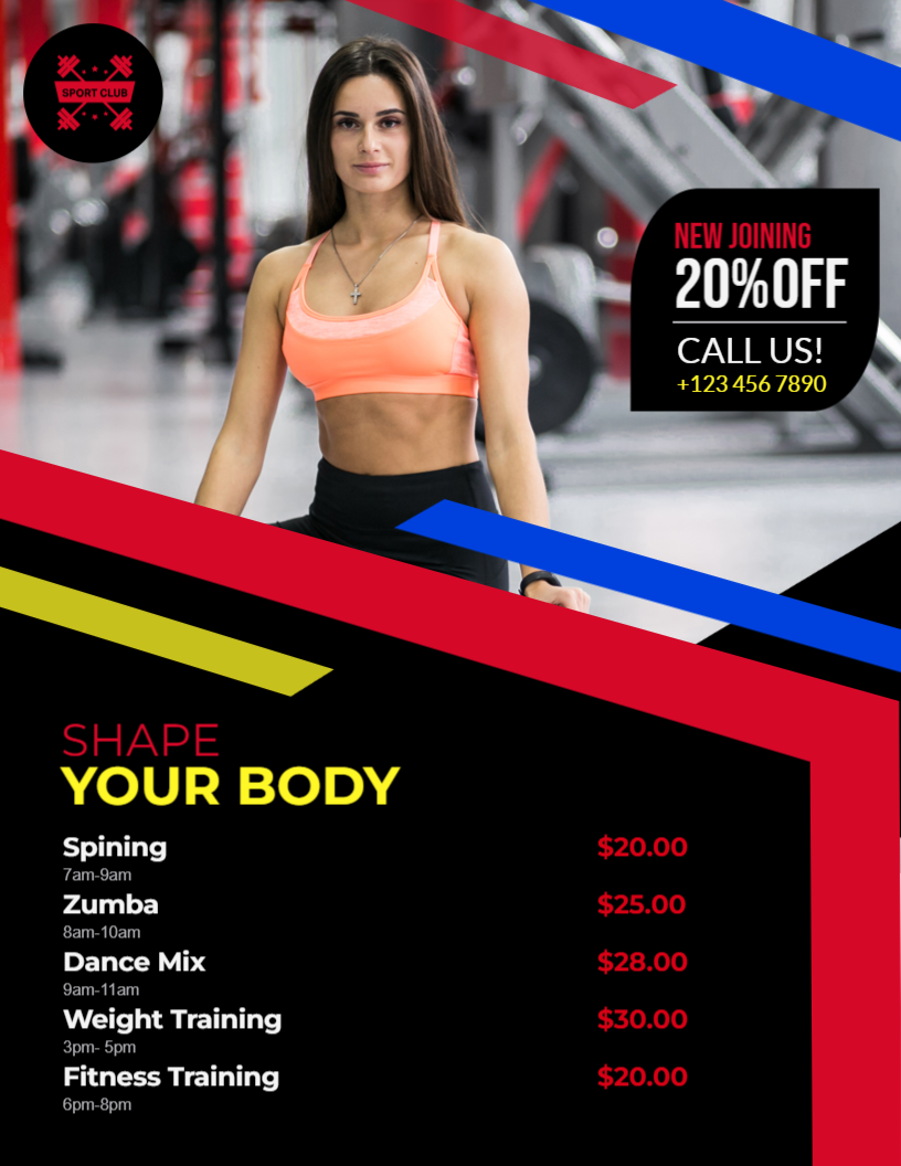 Fitness flyer menu
