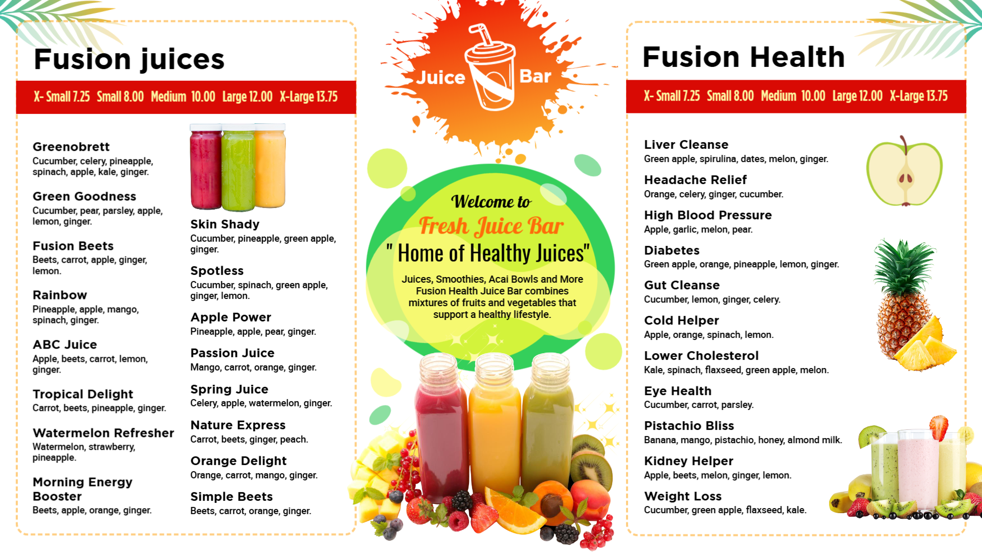 Juice bar menu