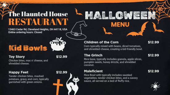 Halloween day menu 