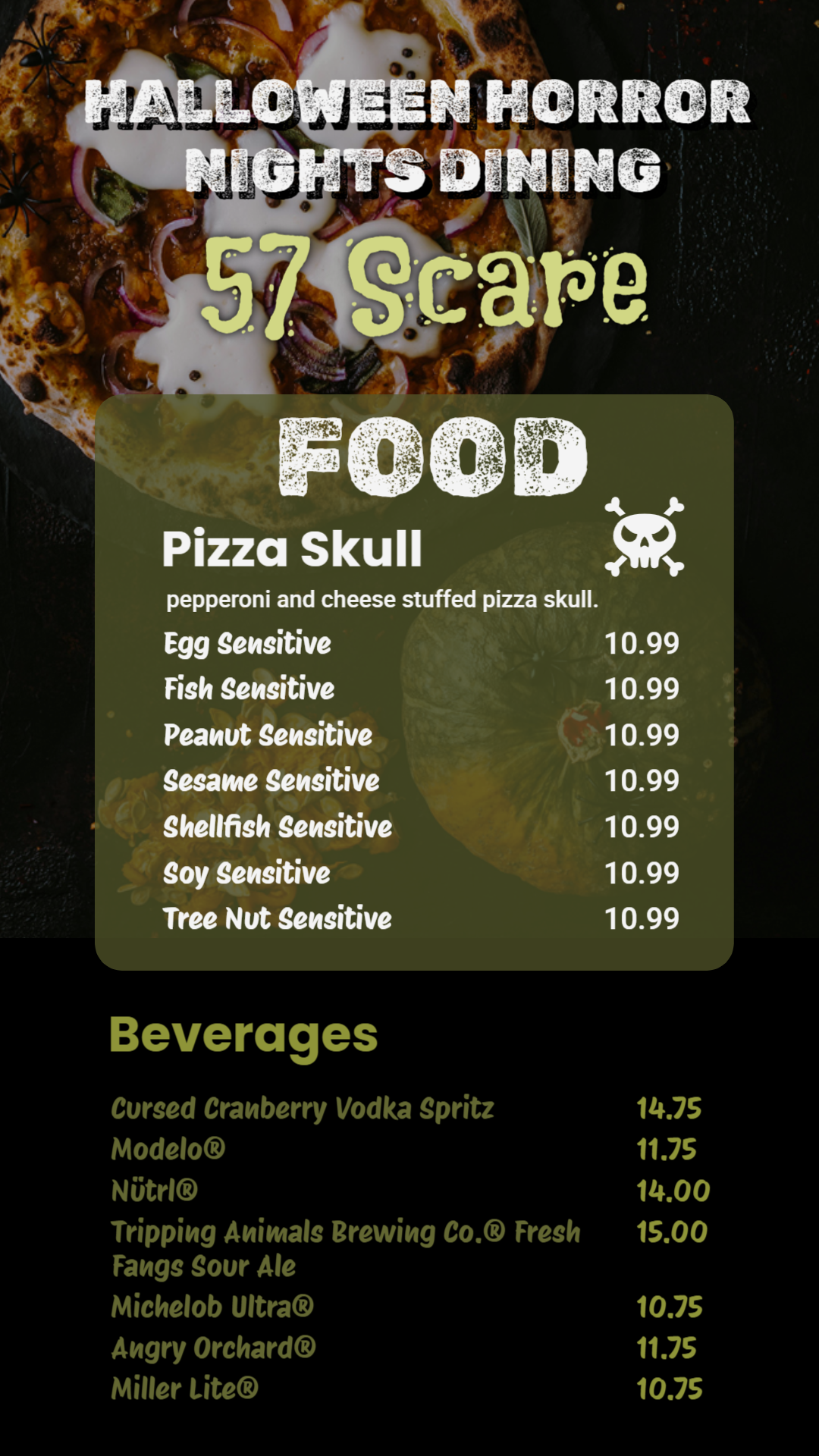 Halloween day dinner menu
