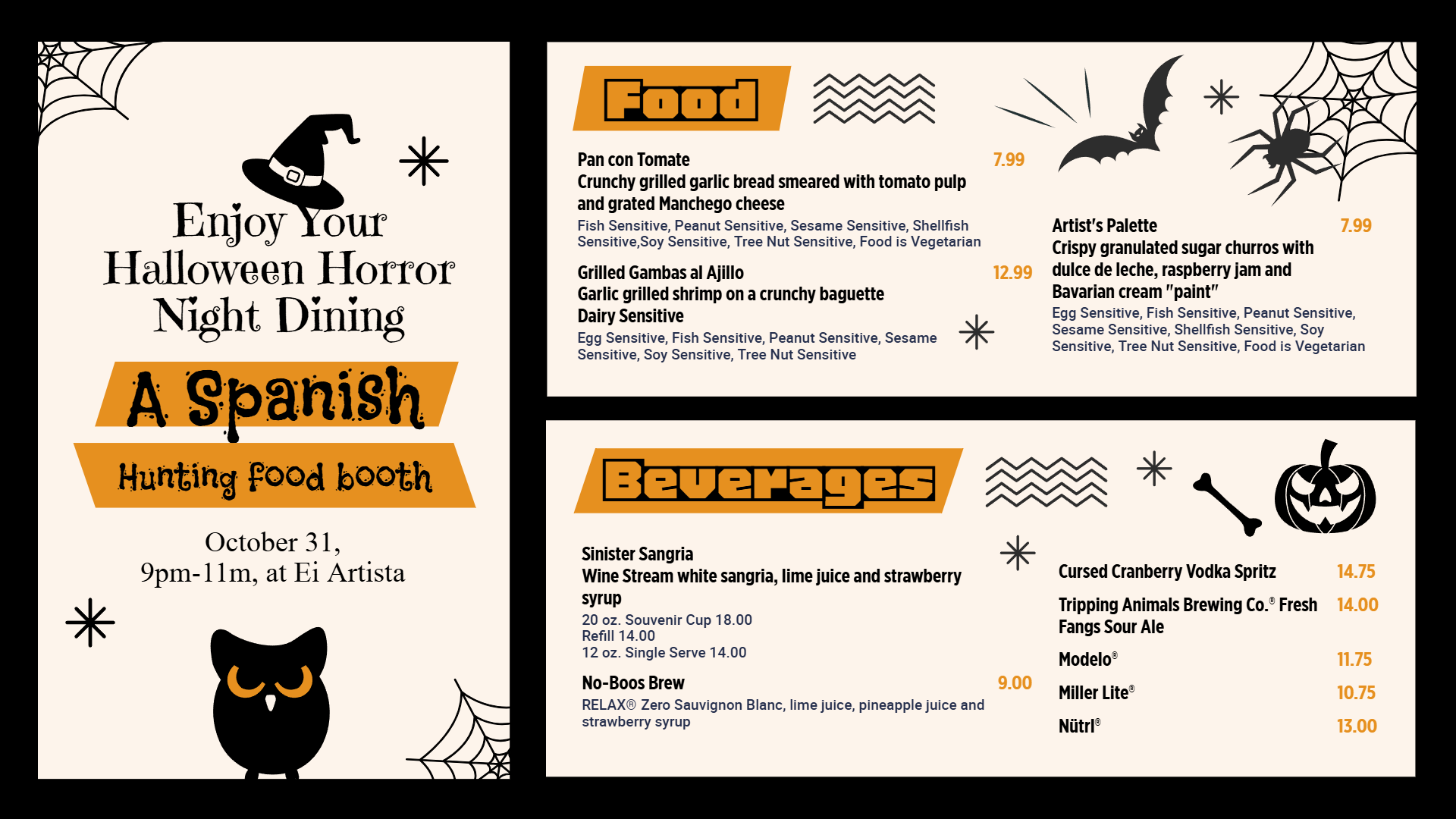 Halloween Nights Dining Menu