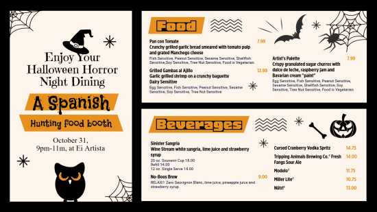 Halloween Nights Dining Menu