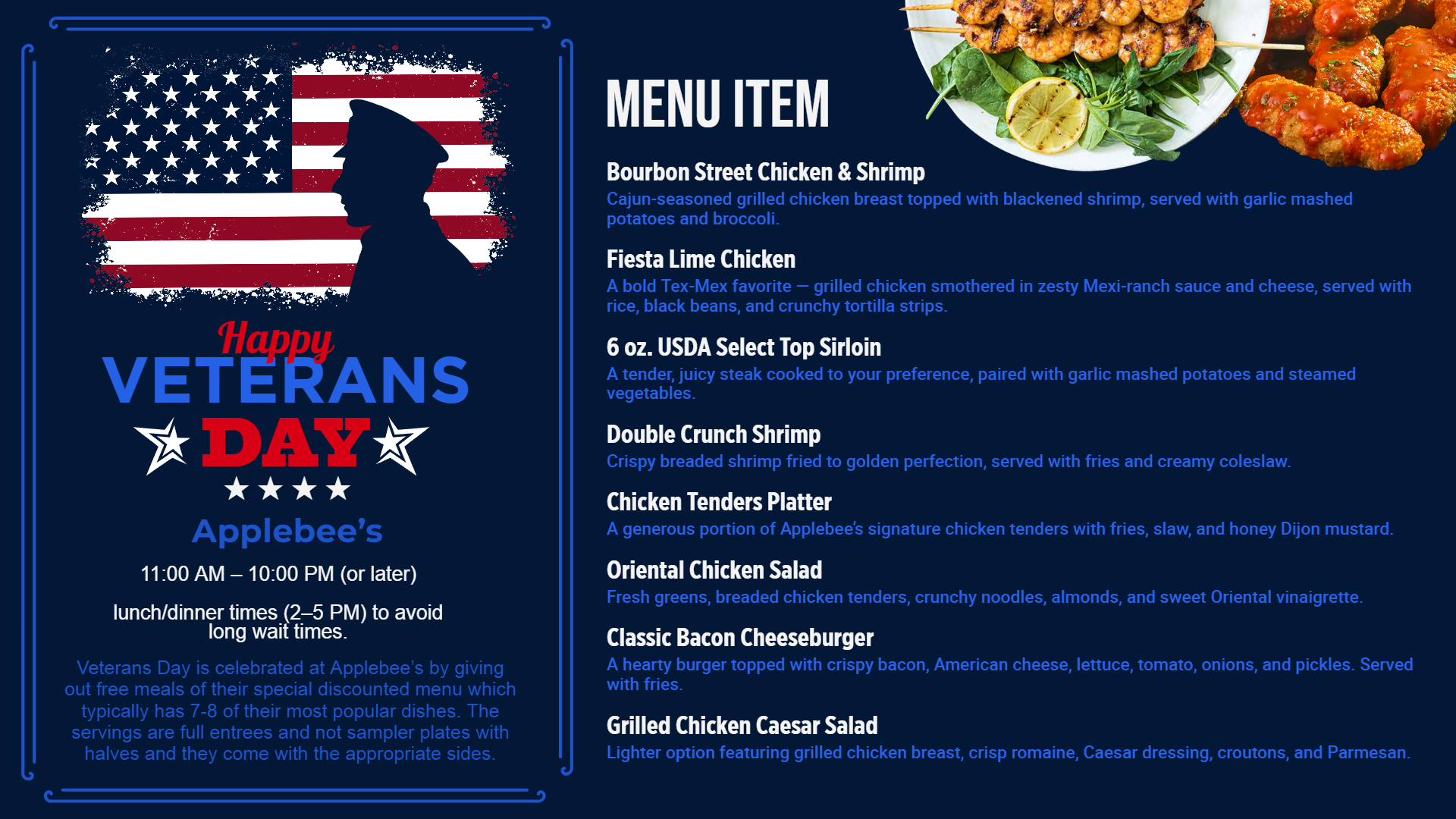  Veterans Day menu