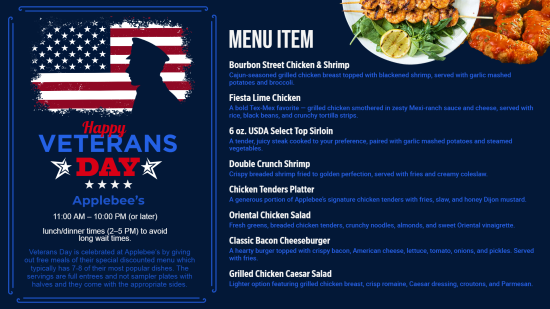  Veterans Day menu