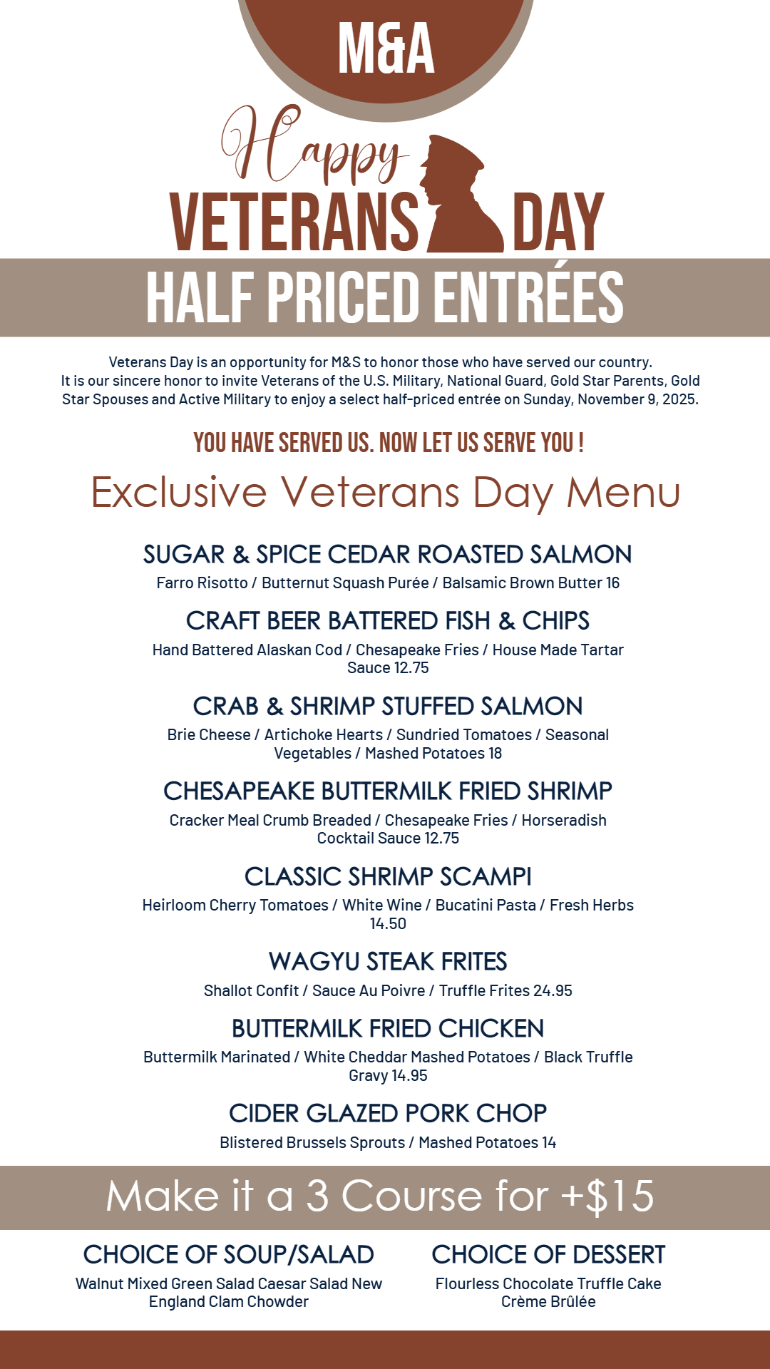Exclusive Veterans Day Digital Menu