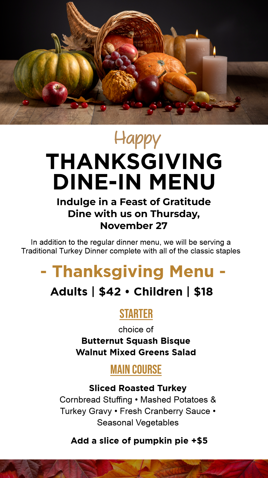 Thanksgiving Dine-in Menu