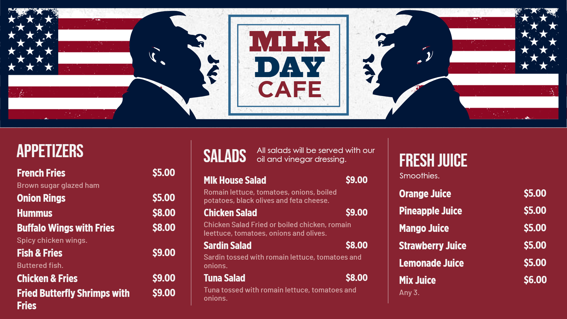 Martin Luther King Day menu