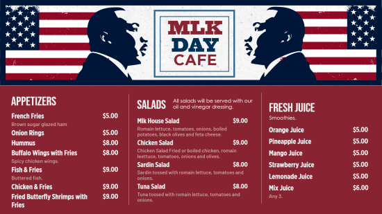 Martin Luther King Day menu
