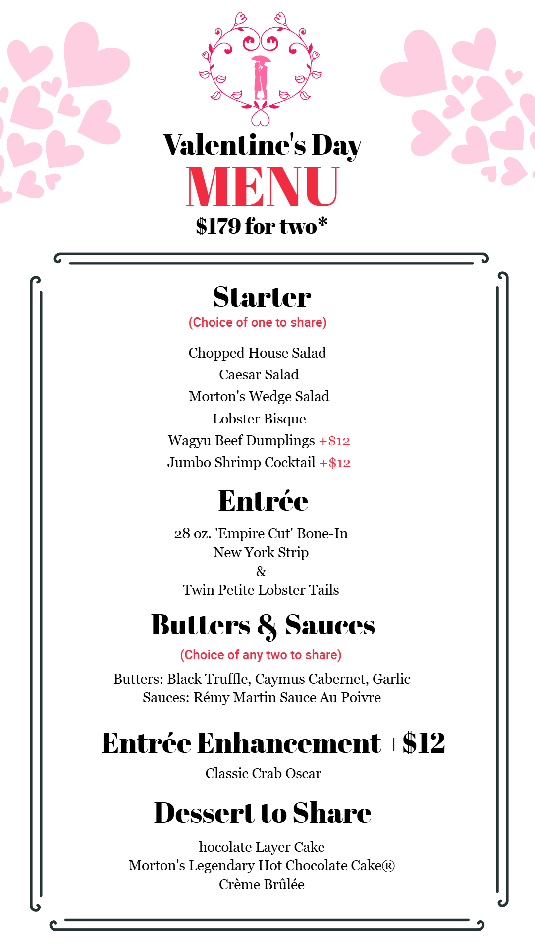 Valentine's Day Menu