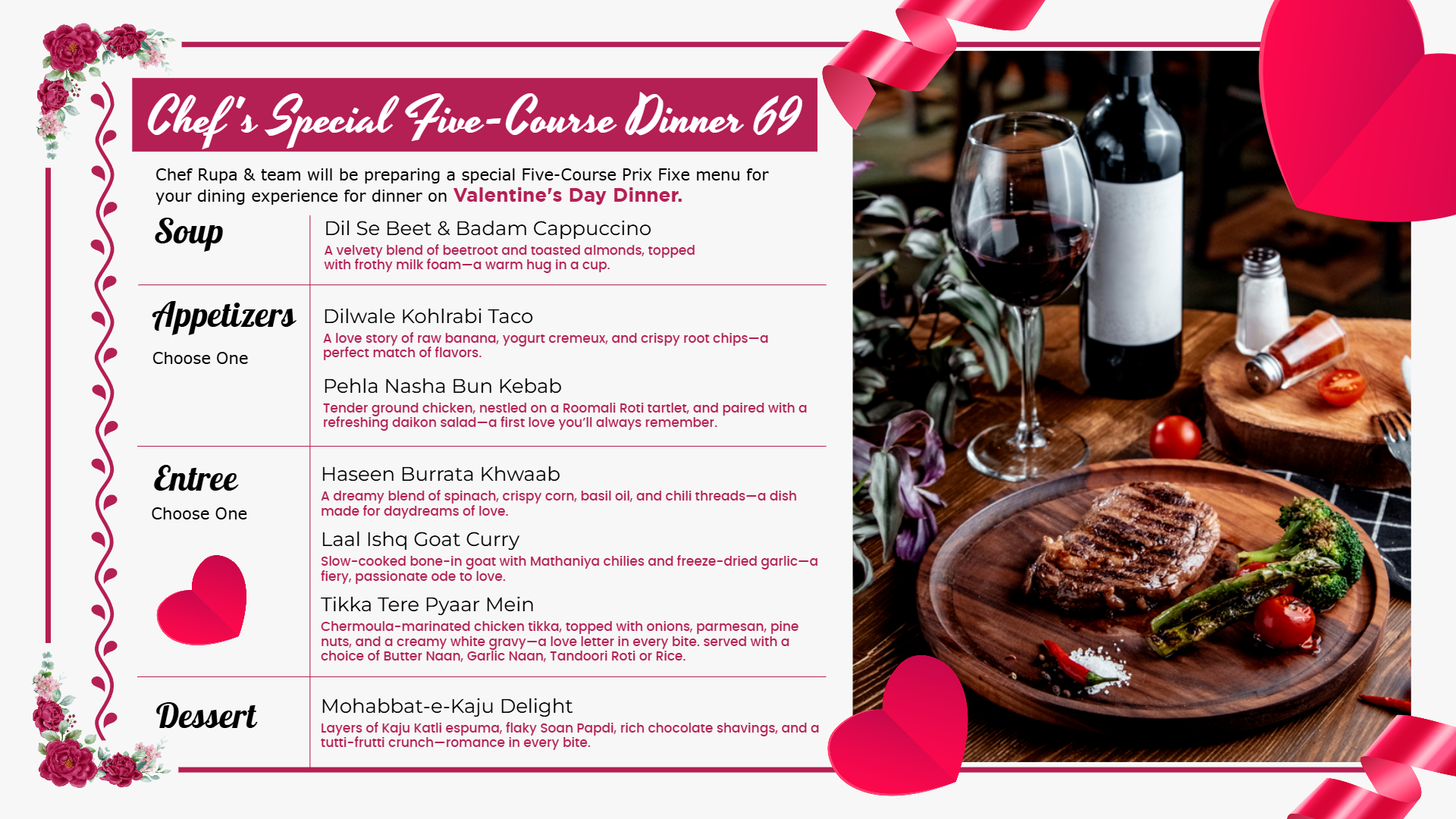 Valentine's day dinner menu