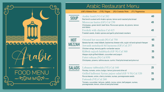 Arabic menu template