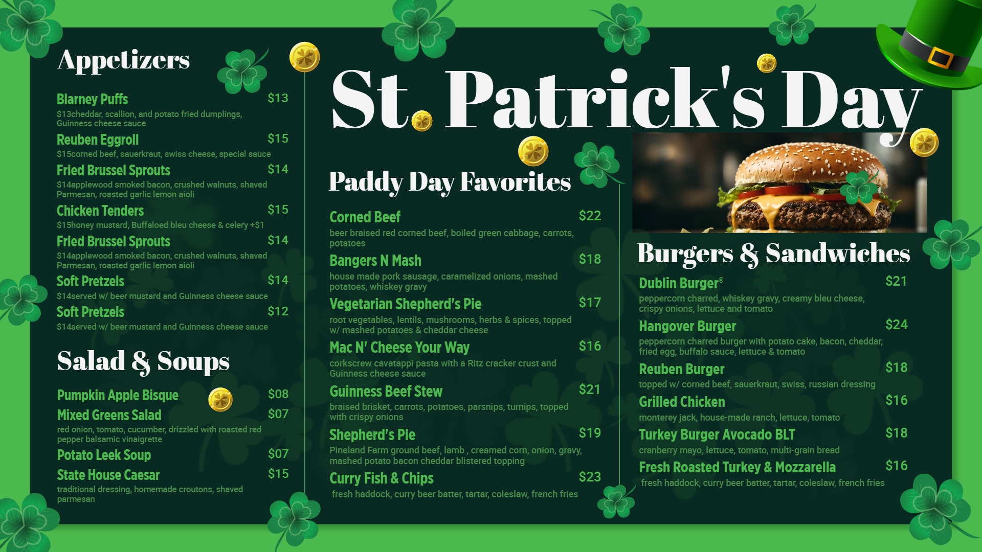 St. Patrick's Day digital signage application menu
