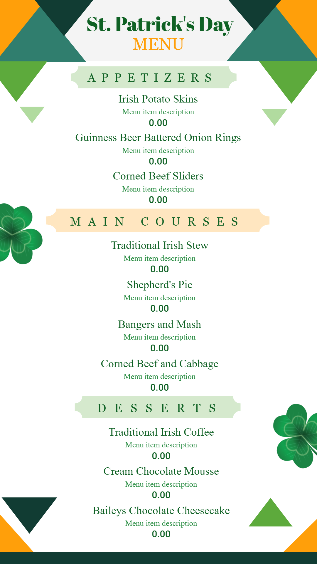 St. Patrick's Day digital menu template