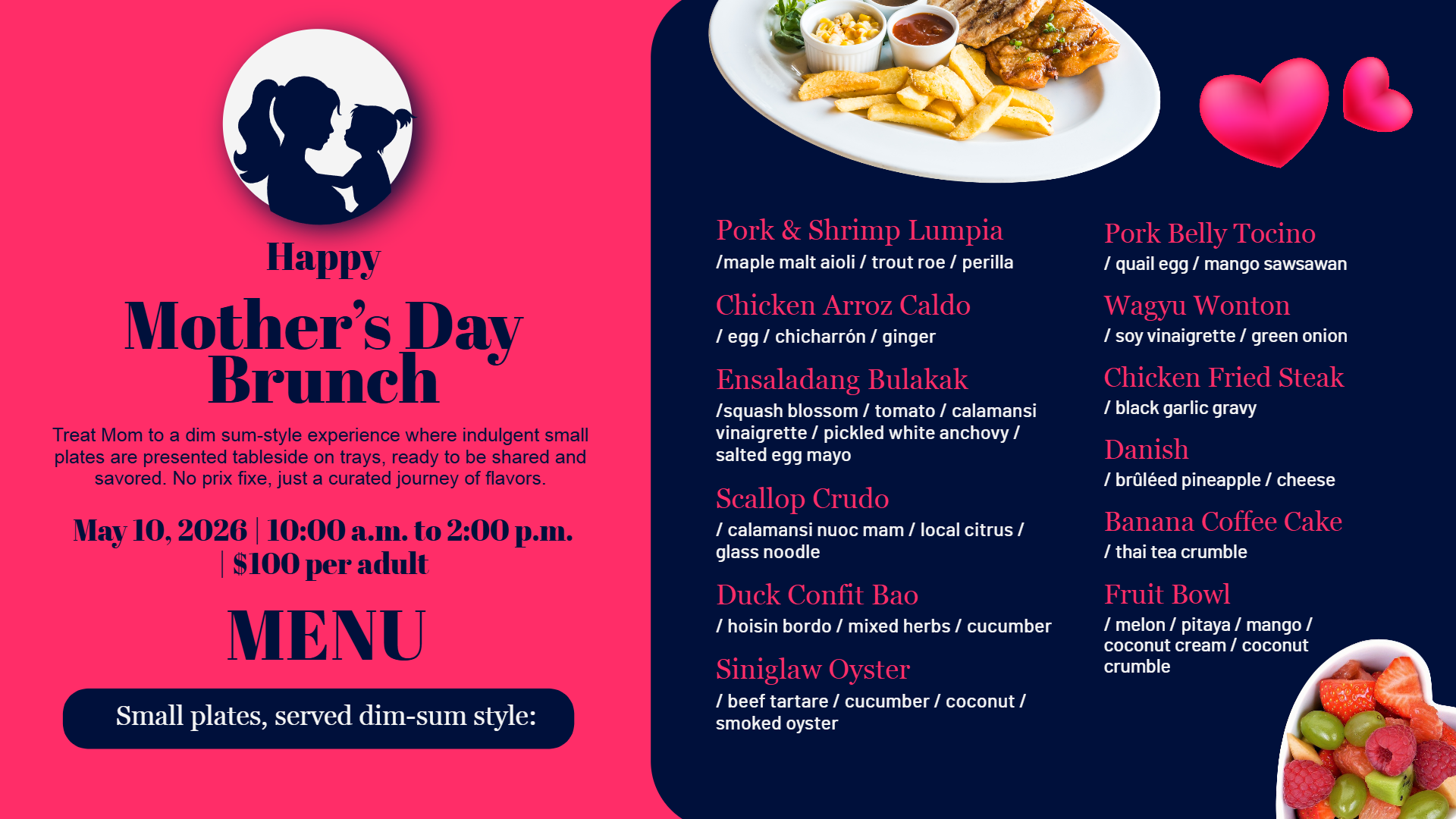 Mother’s Day menu design by digital menu board software