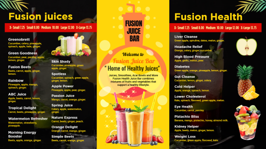 Juice bar digital restaurant signage