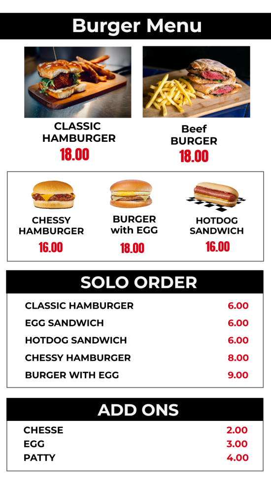 Burger digital signage board