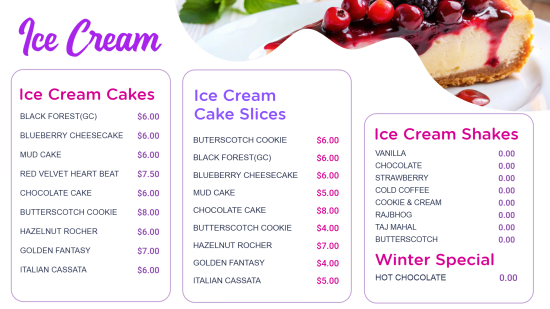 Ice cream menu boards for food trucks