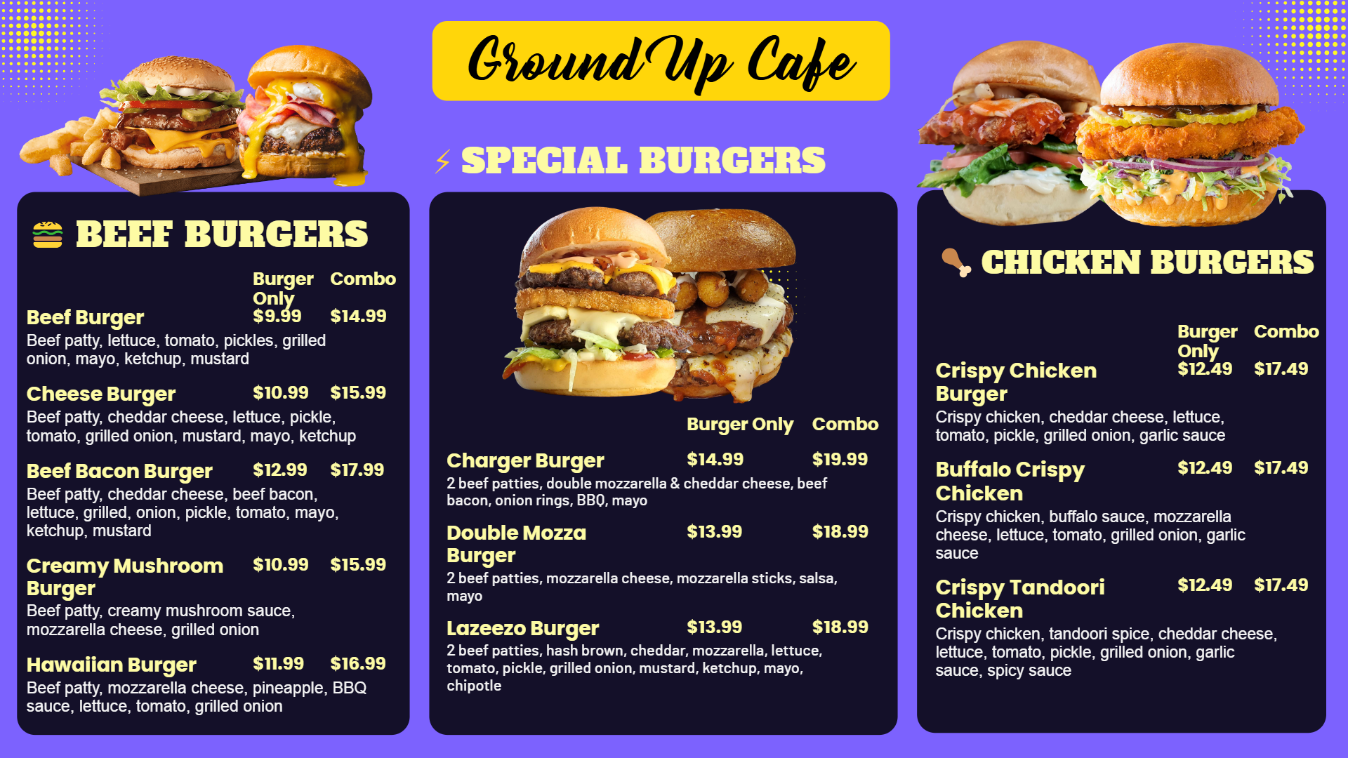 Burgers board menu design