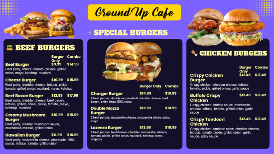Burgers board menu design