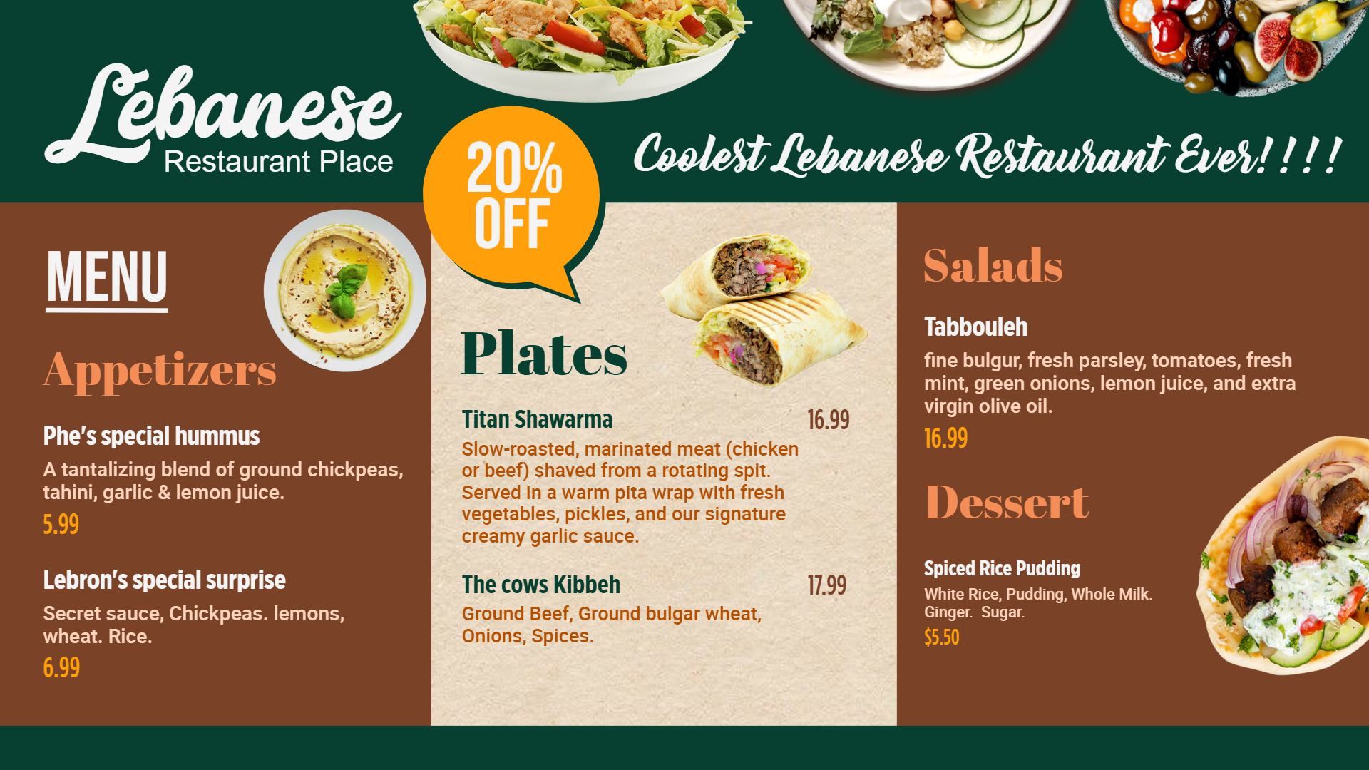 Lebanese restaurant menu display with MenuRepo menu management