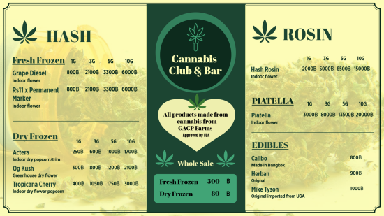 Cannabis Club & Bar electronic menu board