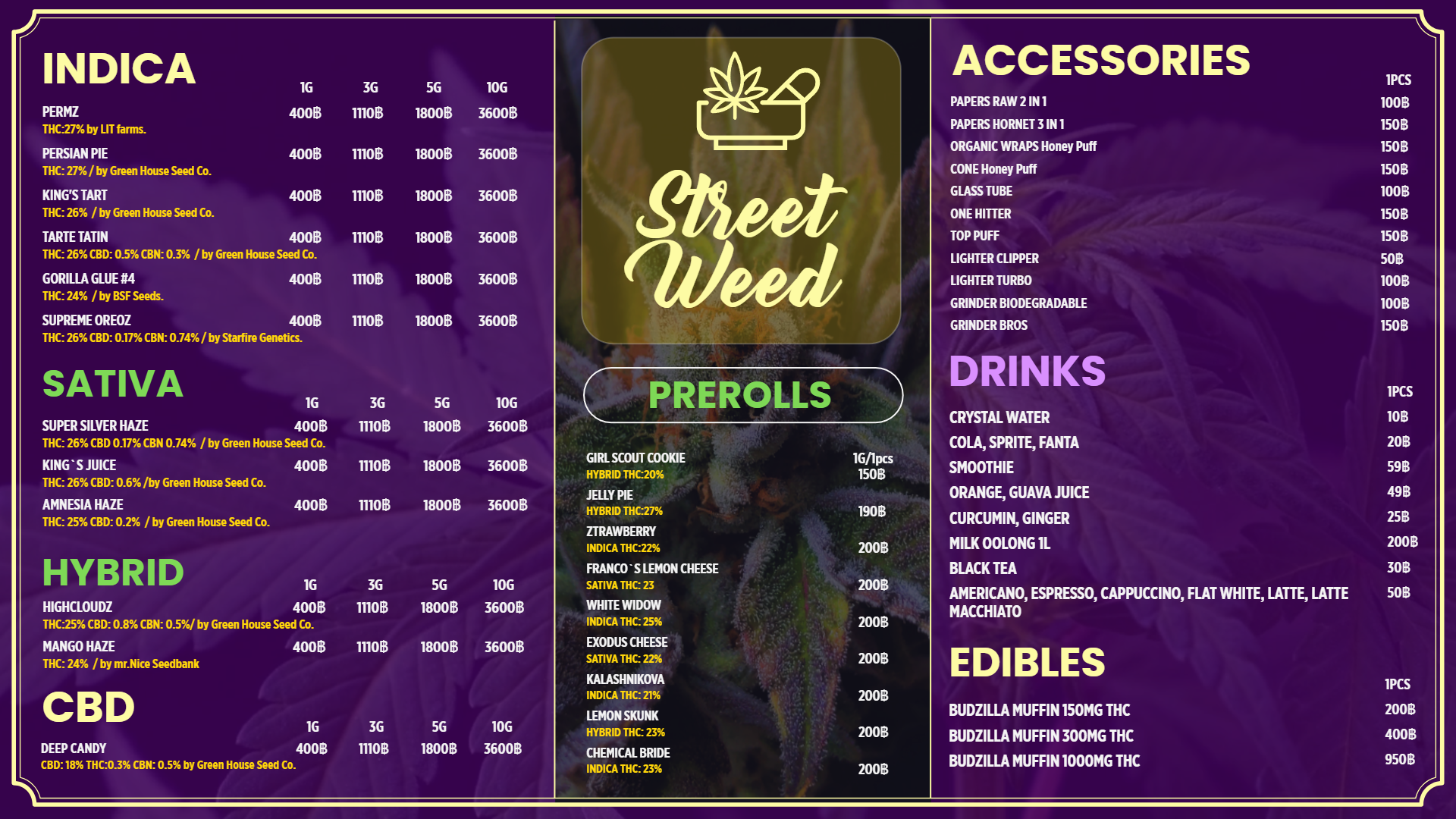 Weed digital menu design