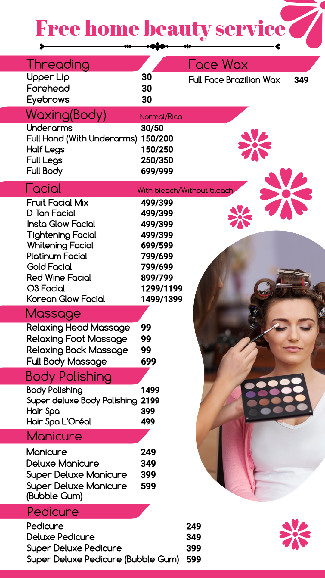 Beauty service digital menu board design