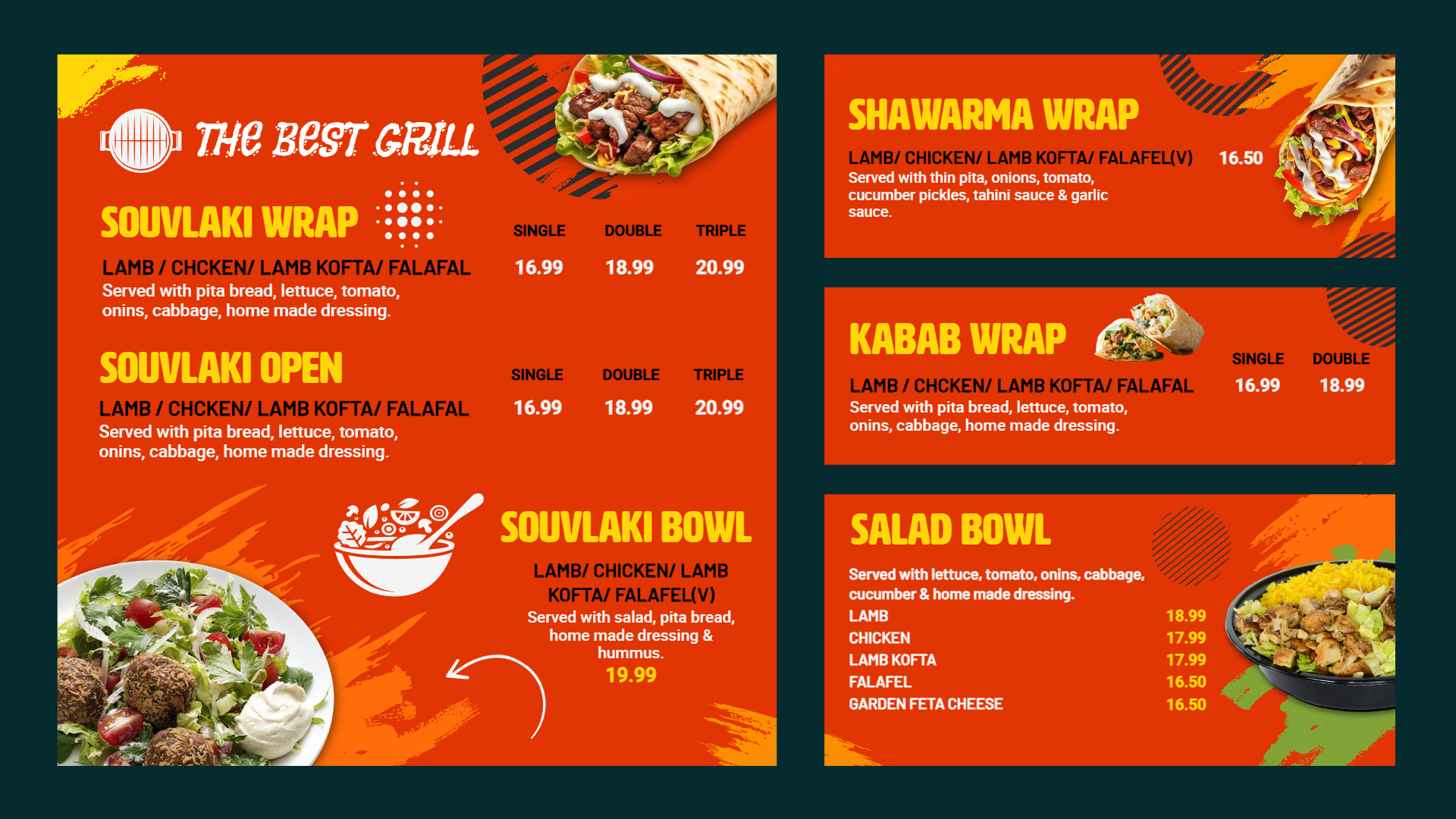 Grill menu board design for restaurants and cafés