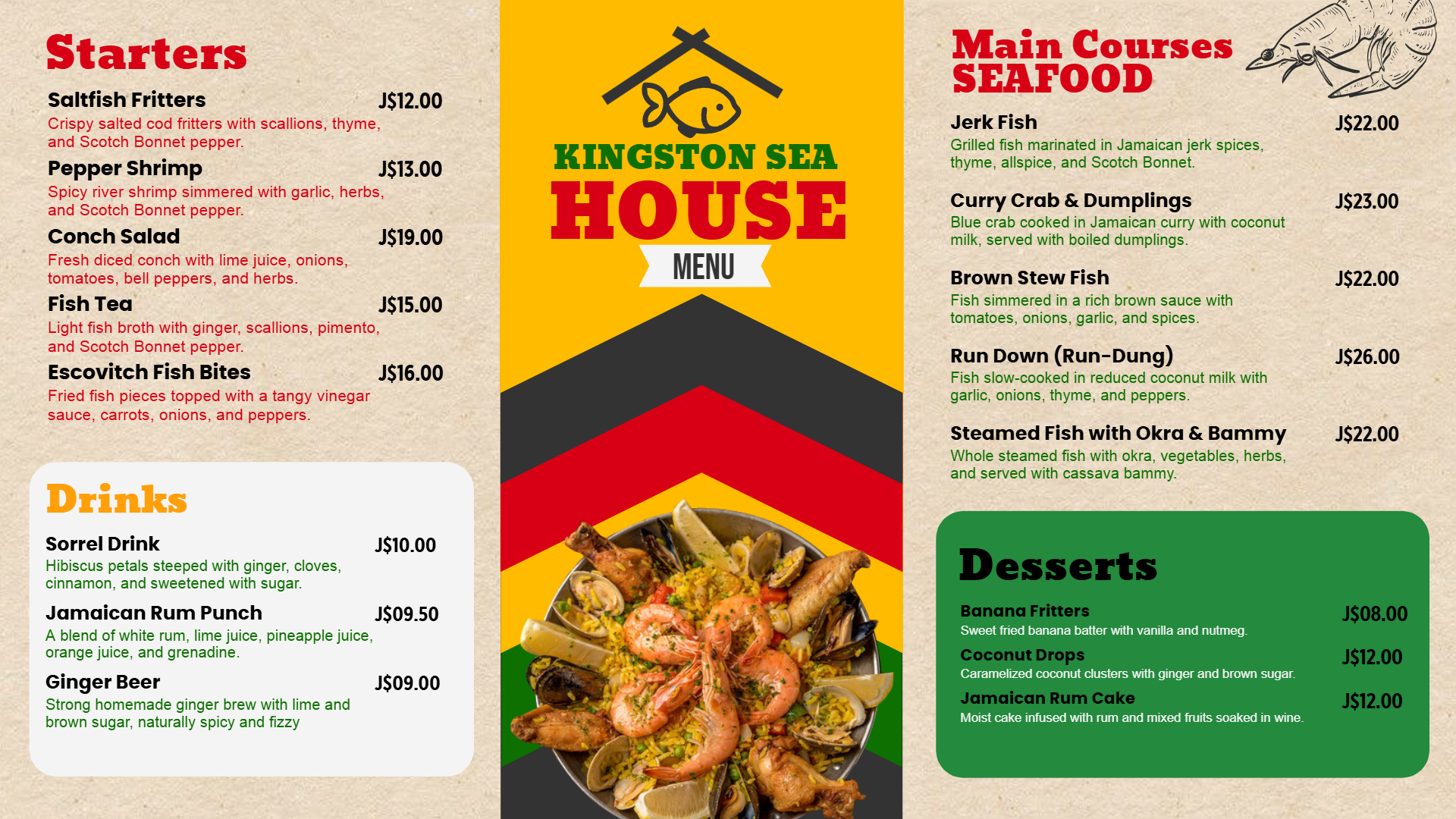 Seafood menu boards for restaurants