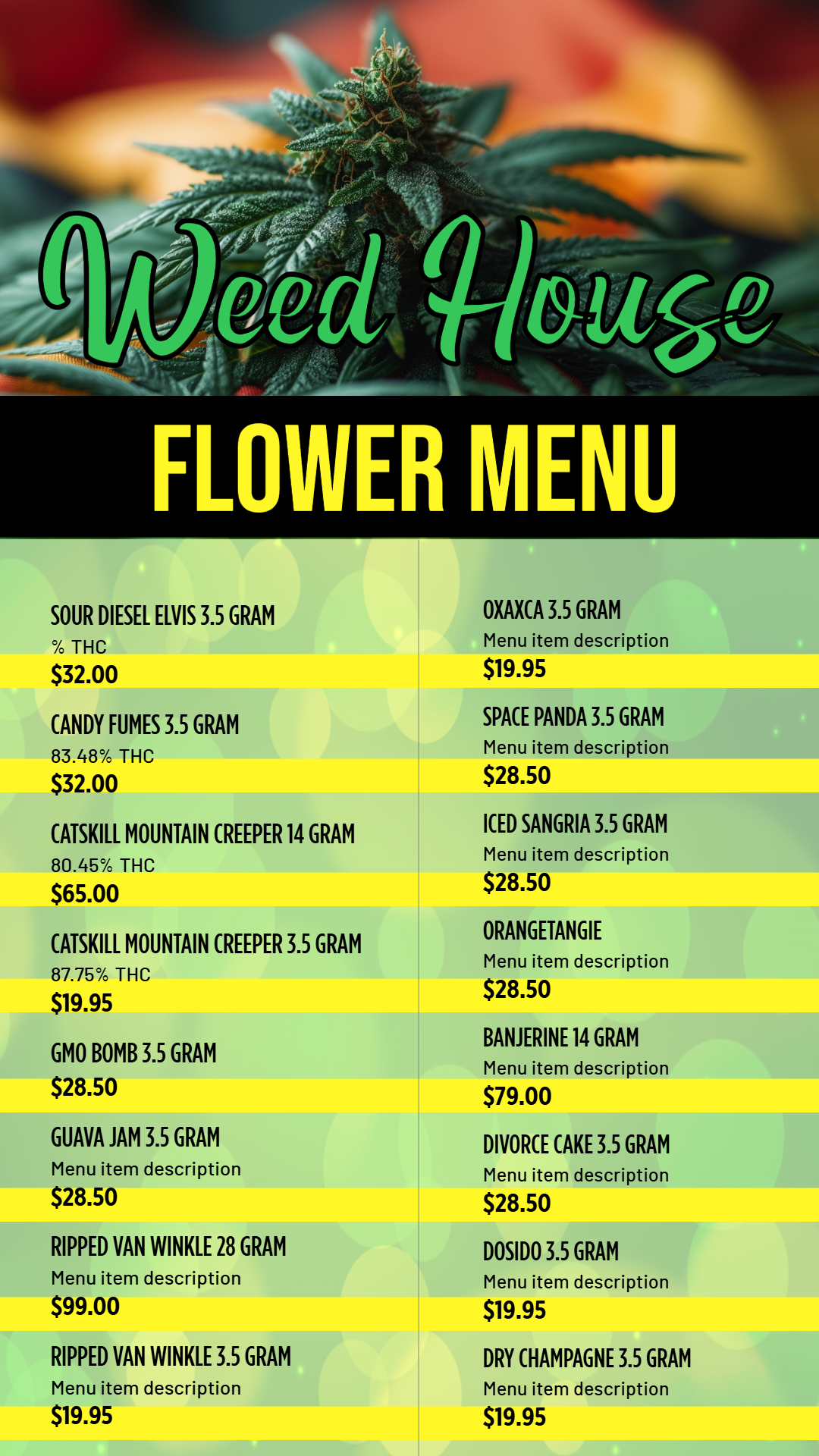 Dispensary flower signage display