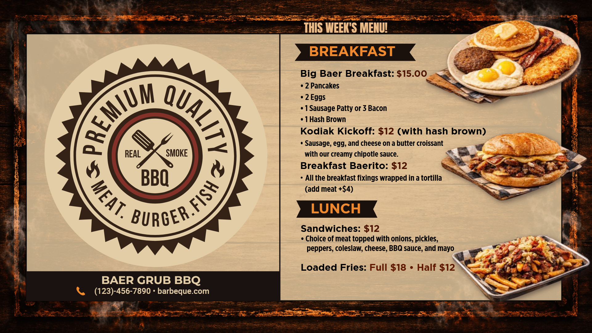 BBQ grill digital menu board template for restaurants