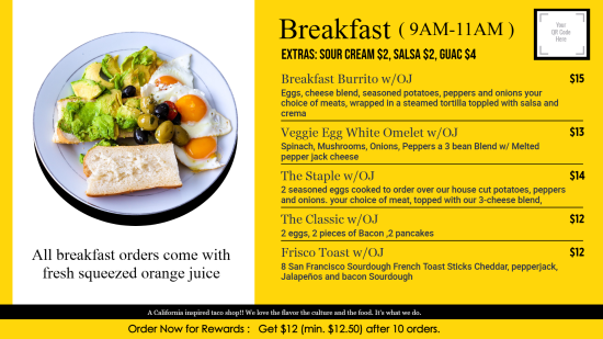 QR Code Restaurants breakfast menu